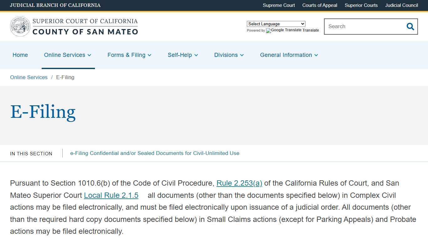 E-Filing Superior Court of California County of San Mateo