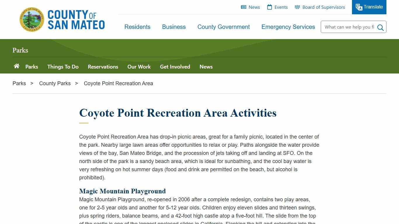 Coyote Point Recreation Area Activities County of San Mateo, CA