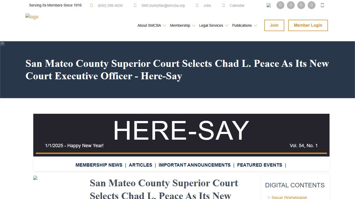 San Mateo County Superior Court Selects Chad L. Peace As Its New Court Executive Officer - Here-Say