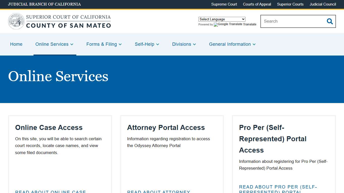 Online Services Superior Court of California County of San Mateo