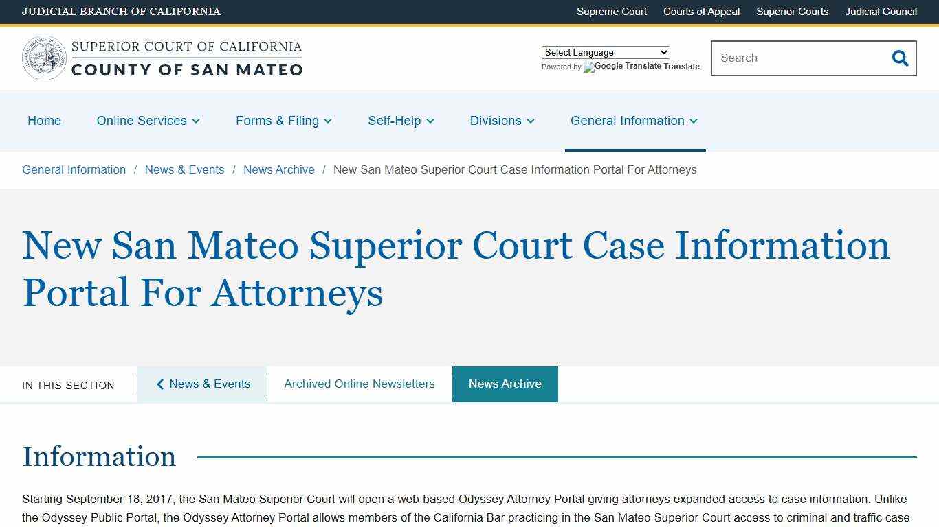 New San Mateo Superior Court Case Information Portal For Attorneys Superior Court of California County of San Mateo
